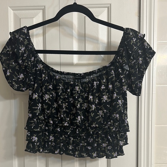 Floral Black Ruffle Top - Picture 1 of 5